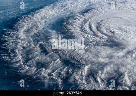 L'ouragan Florence de la station spatiale internationale, qui était en train de tomber près de la plage de Wrightsville, en Caroline du Nord, sur 14 septembre 2018. Banque D'Images