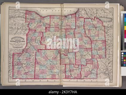 Monroe, Livingston, Allegany, Wayne (Ontario), Steuben, Yates, Schuyler, Chemung, Seneca, Cayuga, Tompkins, Tioga, Onondaga, et Cortland Counties ' Cartographie. Atlas, cartes. 1871. Lionel Pincus et Princess Firyal Map Division. New York (État) Banque D'Images