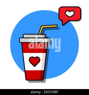 Verre de dessin animé de cola et message avec coeur. Bonne idée, message d'amour. Illustration vectorielle Illustration de Vecteur