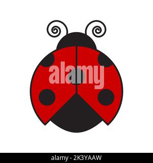 Coccinelle rouge à pois noirs. Illustration vectorielle, en style de dessin animé. Illustration de Vecteur