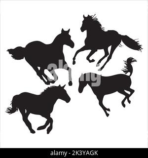 Ensemble vectoriel de chevaux Silhouettes Illustration isolée sur fond blanc Illustration de Vecteur