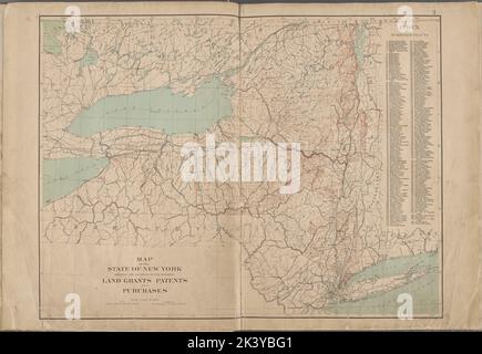 Etat de New York, double page plaque no 3 carte de l'Etat de New York montrant l'emplacement de l'original de la concession de brevets et d'achats de terres Cartographie. Atlas, cartes. 1895. Lionel Pincus et Princess Firyal Map Division. New York (État) - - vMaps. Banque D'Images