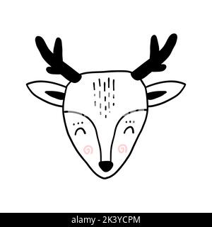 Visage animal scandinave. Nordic tête mignonne. Motif vectoriel dessiné à la main pour un tissu à imprimé nucery Illustration de Vecteur