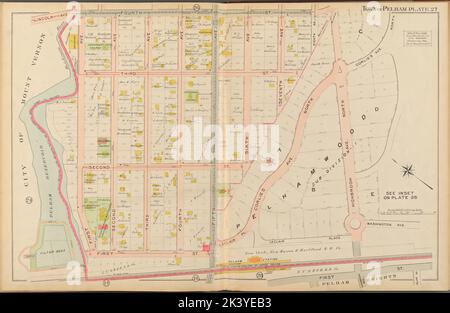 Mount Vernon, Double page plaque no 27 carte délimitée par 4th St., 1st St., Hutchinson River Cartographie. Atlas, cartes. 1908. Lionel Pincus et Princess Firyal Map Division. Immobilier , New York (État) , Mount Vernon, Mount Vernon (Westchester County, N.Y.), immobilier , New York (État) , Pelham, Pelham (N.Y.) Banque D'Images