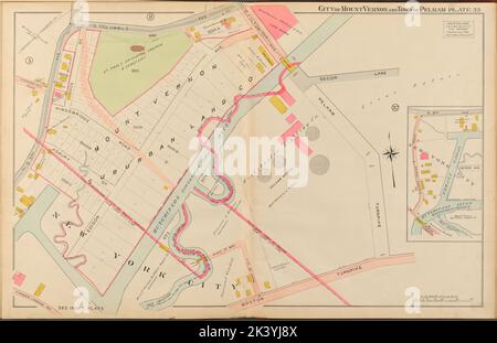 Mount Vernon, Double page plaque no 33 carte délimitée par S. Columbus Ave., Boston Turnpike, S. 3rd Ave. Cartographie. Atlas, cartes. 1908. Lionel Pincus et Princess Firyal Map Division. Immobilier , New York (État) , Mount Vernon, Mount Vernon (Westchester County, N.Y.), immobilier , New York (État) , Pelham, Pelham (N.Y.) Banque D'Images