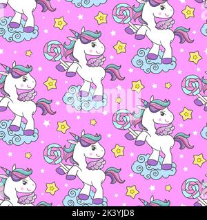 Motif sans couture avec des licornes sur fond rose. Vecteur Illustration de Vecteur