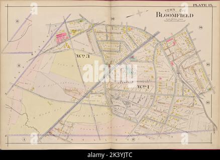 Essex County, V. 3, Double page plaque no 15 carte de la ville de Bloomfield A.H. Mueller (éditeur). Cartographie. Atlas, cartes. 1906. Lionel Pincus et Princess Firyal Map Division. Comté d'Essex (N.J.), Newark (N.J.) Banque D'Images