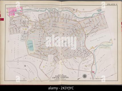 Westchester, V. 2, Double page plaque no 4 carte délimitée par l'avenue Nepperhan, 7th rue, chemin Grassy Spran, chemin Square Cartographie. Atlas, cartes. 1910 - 1911. Lionel Pincus et Princess Firyal Map Division. Westchester County (N.Y.), immobilier , New York (État) , Westchester County Banque D'Images