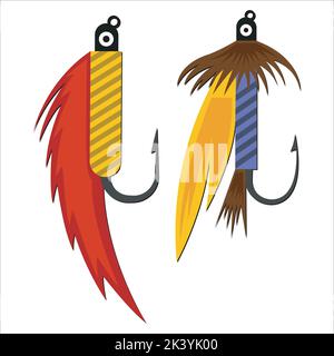 Ensemble vectoriel de tours de pêche à la mouche crochets Illustration isolé sur fond blanc Illustration de Vecteur