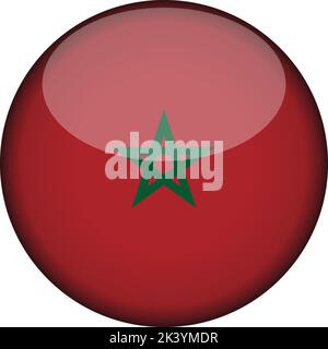 drapeau marocain en bouton rond brillant d'icône. Emblème marocain isolé sur fond blanc. Signe de concept national. Jour de l'indépendance. Illustration vectorielle Illustration de Vecteur