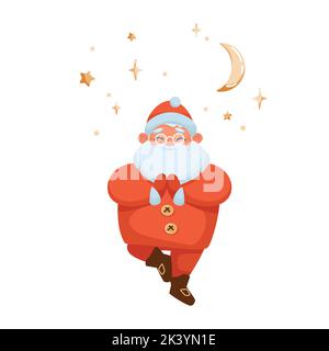 Mignon heureux Père Noël méditant en Yoga Asana Illustration de Vecteur