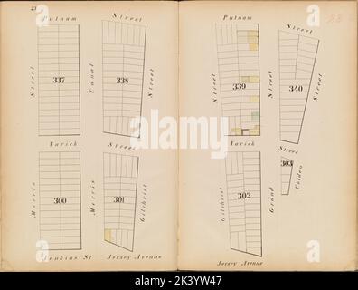 Jersey City, V. 1, Double page plaque no 23 carte délimitée par la rue Putnam, la rue Colden, l'avenue Jersey, la rue Morris Cartographie. Atlas, cartes. 1866. Lionel Pincus et Princess Firyal Map Division. Jersey City (N.J.), assurance incendie , New Jersey , Jersey City Banque D'Images