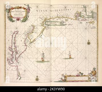 Pas caerte van Nieu Nederlandt en de Engelsche Virginie van Cabo Cod tot Cabo Canrick. Paskaert van Nieuw Nederlandt en de Virginie Cabo Cod oste Statenhoeck tot Cabo Canrick. Cartographie. Cartes. 1672. Lionel Pincus et Princess Firyal Map Division. Nouvelle-Angleterre, New Jersey, New York (État), Océan Atlantique, Chesapeake Bay (Maryland et Virginie) Banque D'Images