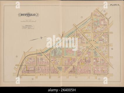 Buffalo, page double plaque no 6 carte délimitée par Terrace, rue Momawk, rue main Cartographie. Atlas, cartes. 1891. Lionel Pincus et Princess Firyal Map Division. Immobilier , New York (État) , zBuffalo Banque D'Images