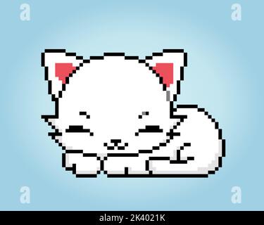 Pixel 8 bits blanc Cat. Animaux pour les ressources de jeu dans l'illustration vectorielle. Illustration de Vecteur