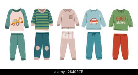 Ensemble pyjama pour garçons. Vêtements de nuit en tissu pour enfants vêtements de nuit pyjamas couleurs vectorielles Illustration de Vecteur