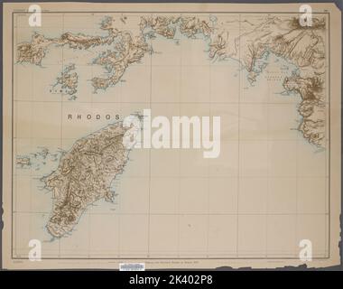 Fiche 14. 1 : 250 000. Cartographie. Cartes. 1890 - 1892. Lionel Pincus et Princess Firyal Map Division. Turquie, Turquie, Rhodes (Grèce : Île) Banque D'Images