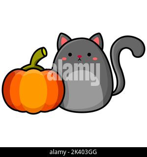 Illustration d'un chat gris et d'une citrouille. Illustration vectorielle pour Halloween Illustration de Vecteur