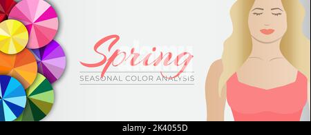 Seasonal Color Analysis Spring Banner Illustration with Color Wheels Illustration de Vecteur