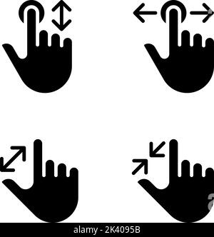 Mouvements de défilement et de zoom icônes de glyphes noires définies dans un espace blanc Illustration de Vecteur