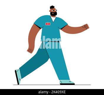 Super Hero docteur. Travailleur cape africain-américain personne. Illustration de Vecteur