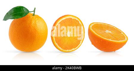 Ensemble de fruits orange isolé sur fond blanc. Banque D'Images