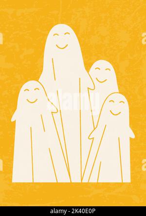 Illustration de l'affiche « Happy White Ghost characters ». Illustration de Vecteur