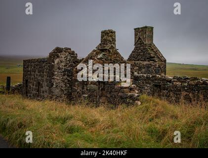 Ruines d'un vieux croft sur les îles Shetland Banque D'Images