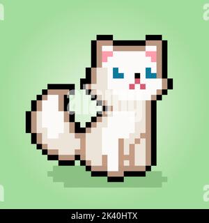 Pixel 8 bits blanc Cat. Animaux pour les ressources de jeu dans l'illustration vectorielle. Illustration de Vecteur