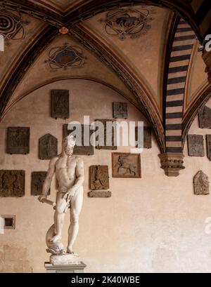 La statue de l'Oceanus de Giambologna s'est déplacée de la fontaine des jardins Boboli au Bargello au début du 20th siècle. Banque D'Images