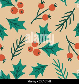 Motif de Noël sans coutures avec baies de houx Illustration de Vecteur