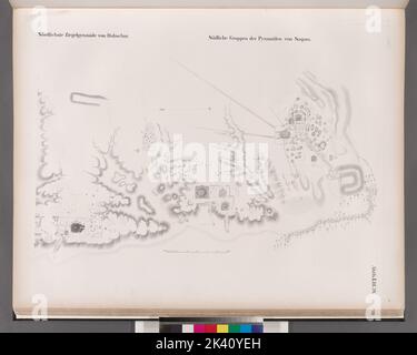 Zördlichste Ziegelpyramide von Dahschur Dahshûr; Südliche Gruppen den Pyramiden von Saqara Saqqârah. 1849 - 1856. Lepsius, Richard, 1810-1884. Cartographie. Imprime. Division de la recherche générale. Egypte , Antiquités Banque D'Images