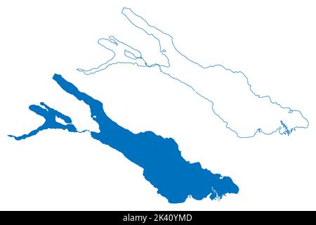 Lac de Constance (Allemagne, Suisse, Autriche) carte illustration vectorielle, croquis à gribouillage Lac de Constance supérieur et inférieur, carte de Bodensee Illustration de Vecteur