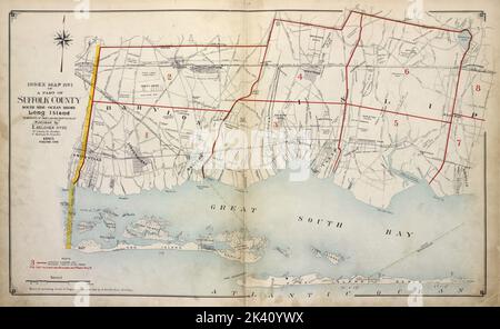 Index carte n°1 d'une partie du comté de Suffolk. Côté sud - Ocean Shore, long Island. Cantons de Babylone et une partie d'Isp publié par E. Belcher Hyde. 97 Liberty Street, Brooklyn. 5 Beekman Street, Manhattan. 1915. Volume un. Cartographie. Atlas, cartes. 1915 - 1917. Lionel Pincus et Princess Firyal Map Division. Comté de Suffolk (New York) Banque D'Images