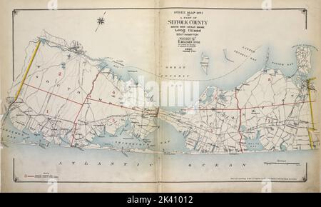 Index carte n° 1 d'une partie du comté de Suffolk. Côté sud - Ocean Shore, long Island. Southampton. Publié par E. Belcher Hyde. 97 Liberty Street, Brooklyn. 5 Beekman Street, Manhattan. 1916. Volume deux. Cartographie. Atlas, cartes. 1915 - 1917. Lionel Pincus et Princess Firyal Map Division. Comté de Suffolk (New York) Banque D'Images