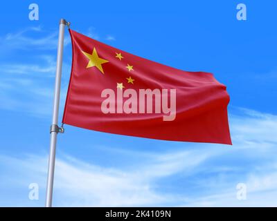 Magnifique drapeau de Chine agitant dans le vent avec fond de ciel - 3D illustration - 3D rendu Banque D'Images
