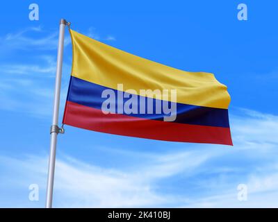 Magnifique drapeau de Colombie agitant dans le vent avec fond de ciel - 3D illustration - 3D rendu Banque D'Images