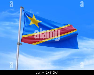 Beau drapeau de la République démocratique du Congo agitant dans le vent avec fond de ciel - 3D illustration - 3D rendu Banque D'Images