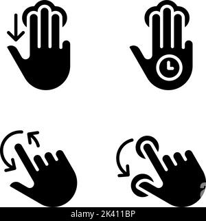 Commandes tactiles multiples icônes de glyphe noir définies sur un espace blanc Illustration de Vecteur
