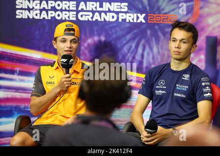 Singapour. 29th septembre 2022. NORRIS Lando (gbr), McLaren F1 Team MCL36, ALBON Alexander (tha), Williams Racing FW44, portrait, conférence de presse, Pendant la Formule 1 Singapore Airlines Grand Prix de Singapour 2022, 17th tour du Championnat du monde de Formule 1 2022 de la FIA de 30 septembre à 02 octobre 2022 sur le circuit de rue de Marina Bay, à Singapour - photo Florent Gooden/DPPI crédit: DPPI Media/Alay Live News Banque D'Images