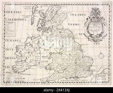 Une nouvelle carte des îles britanniques, en ravivant leurs anciens peuples, villes, et villes de note, à l'époque des Romains. Grande-Bretagne. Cartographie. Cartes, atlas. 1700. Lionel Pincus et Princess Firyal Map Division. Atlas, Grande-Bretagne, Géographie, Ancient, cartes dans l'éducation , Angleterre, cartes Banque D'Images