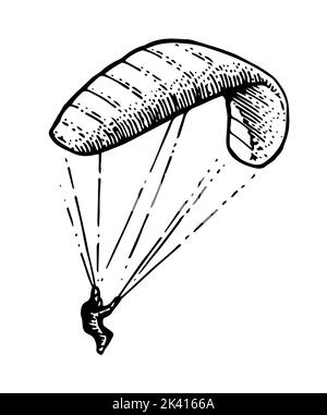 Descendra parachutiste. Parapente. Air sport extrême. Vol en haute altitude contrôlé. Esquisse de contour dessinée à la main. Isolé sur blanc Illustration de Vecteur