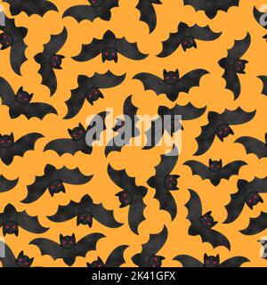Motif de chauve-souris sans coutures pour Halloween aquarelle. Banque D'Images