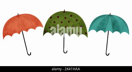 Ensemble parapluie d'automne aquarelle. Banque D'Images