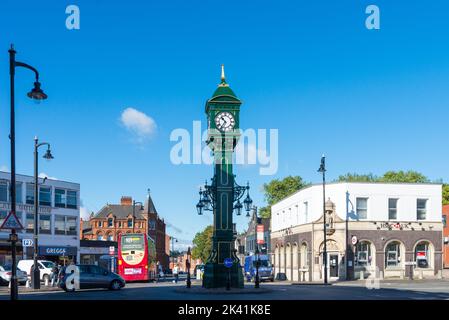 L'horloge Chamberlain récemment rénovée au centre du quartier des bijoux à Hockley, Birmingham, Royaume-Uni Banque D'Images