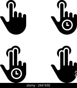 Appuyez longuement sur les icônes de glyphe noires définies sur un espace blanc Illustration de Vecteur