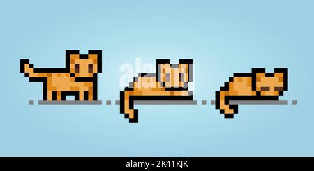 Collection de chats pixel 8 bits. Animaux pour les ressources de jeu dans l'illustration vectorielle. Illustration de Vecteur