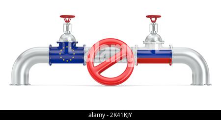 Pipeline entre la Russie et la ce sur fond blanc.Illustration isolée 3D Banque D'Images
