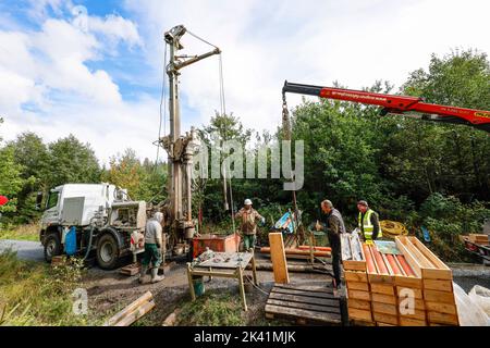 Selb, Allemagne. 29th septembre 2022. Le Bureau d'État pour l'environnement utilise un trou de forage pour étudier l'activité volcanique antérieure dans la région. La région était encore volcanique active jusqu'à l'âge de pierre. Credit: Daniel Löb/dpa/Alay Live News Banque D'Images