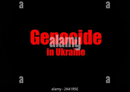 Génocide en Ukraine. L'inscription signifie la mort et le malheur fait rouge sur noir. Cataclysme mondial. Intervention avec l'aide de l'armée et des armes Banque D'Images